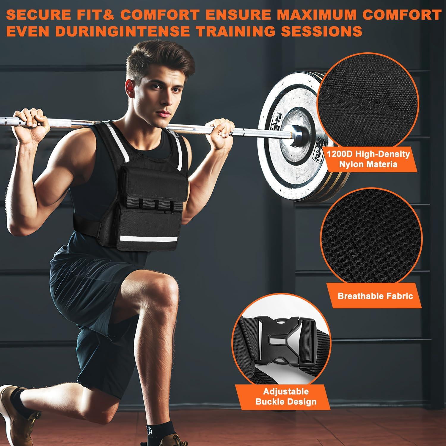 Adjustable Weighted Vest, 0-40 Lbs Capacity, Reflective Stripe, For Walking Running Strength Training