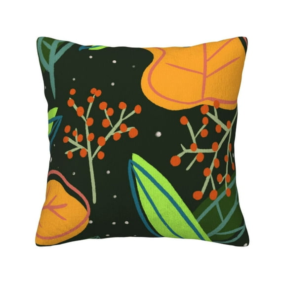 Square Throw Pillow Covers with Core, Cartoon Plant Leaf Doodle Pillows for Sofa Beds, 16" x 16" Multicolor