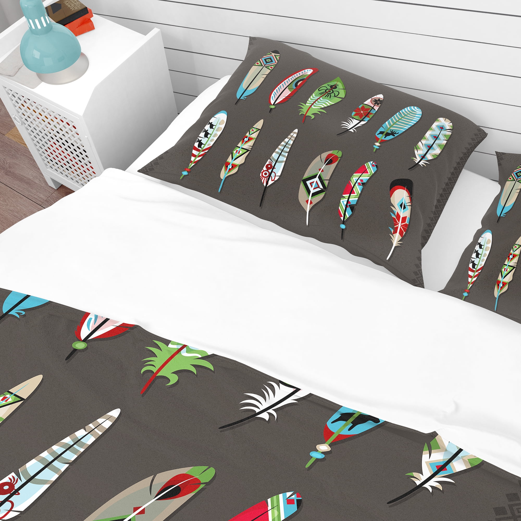 Designart 'Feathers Painted with Colorful Ethnic Pattern' Southwestern Duvet Cover Set