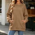 thumbnail image 2 of Horkkom Womens Crewneck Sweatshirt Solid Color Long Sleeve Casual Tops Pleated Soft Pullover Sweatshirts with Pockets, S-2XL, 2 of 8