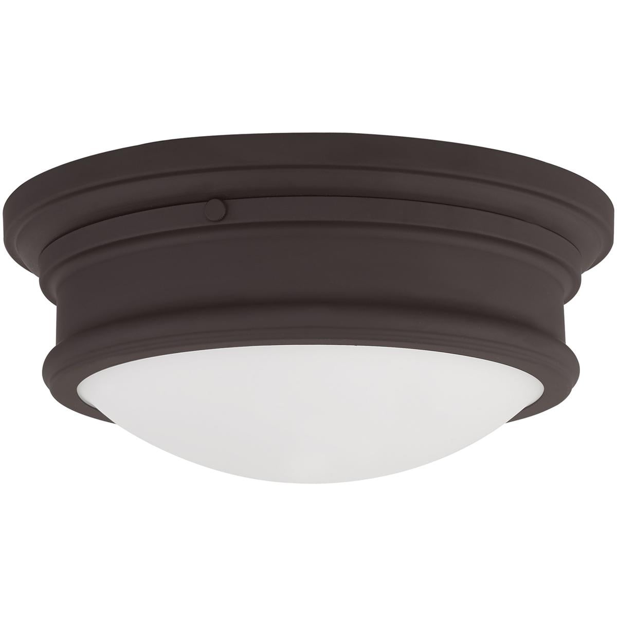 2 Light Bronze Ceiling Light fixture with Hand Blown Satin White Glass Shade