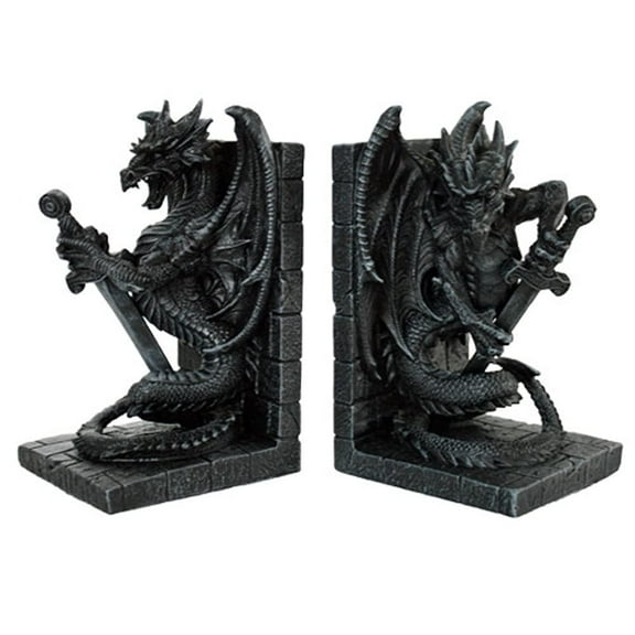 Pacific Giftware Dragon with Sword Bookends Figurine Handpainted Resin