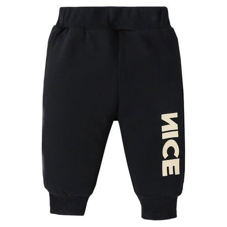 

Rovga Kid Boys Trousers Fall Straight Leg Letter Prints Sweatpants Mid Waist Casual Trousers Jogger Pant Cute Simple Style Clothes Black 3-6 Months