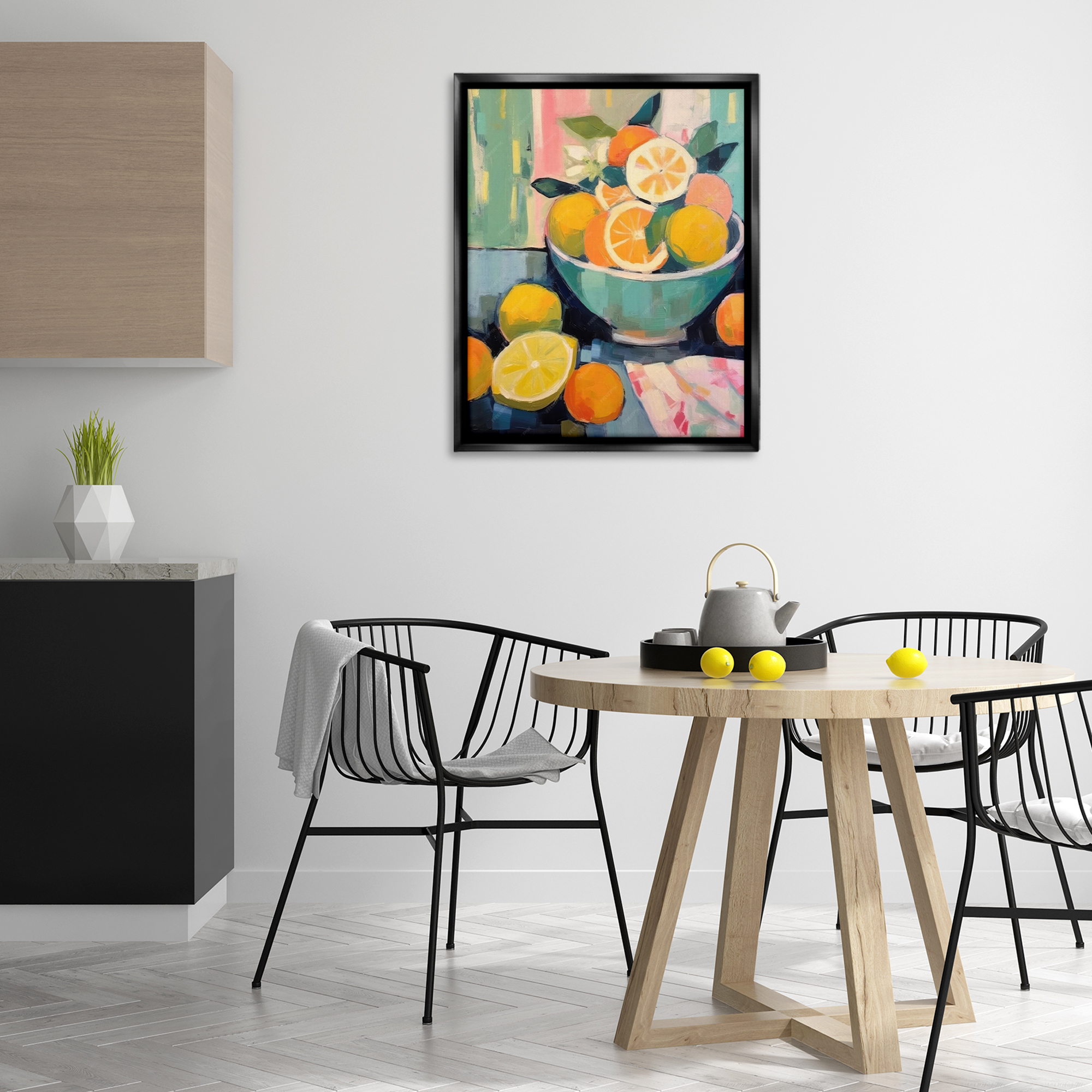 Stupell Industries Orange & Lemon Bowl Food & Beverage Painting Black Floater Framed Canvas Art Print Wall Art, 25 x 31