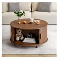 thumbnail image 3 of Round Coffee Table with Storage, 31.5" Modern Coffee Table with 360° Curved Sliding Door, Fluted Wood Accent Coffee Table with Adjustable Footpads, Round Center Table for Living Room, Walnut, 3 of 4