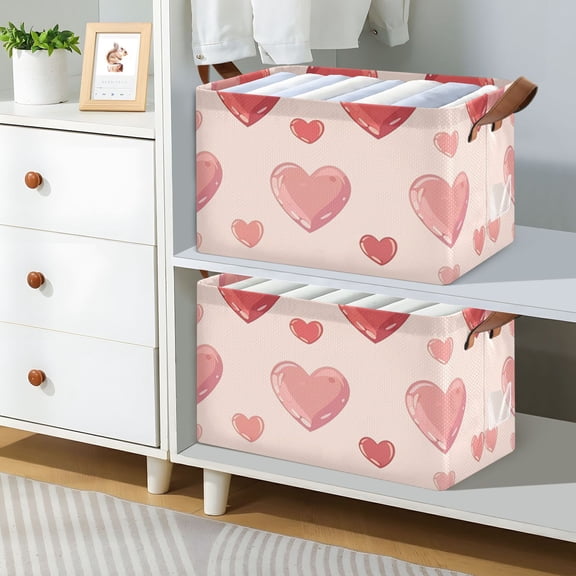 Red and Pink Hearts Foldable Storage Large Fabric Storage Baskets Organizer Storage Bins with Handles for Shelves