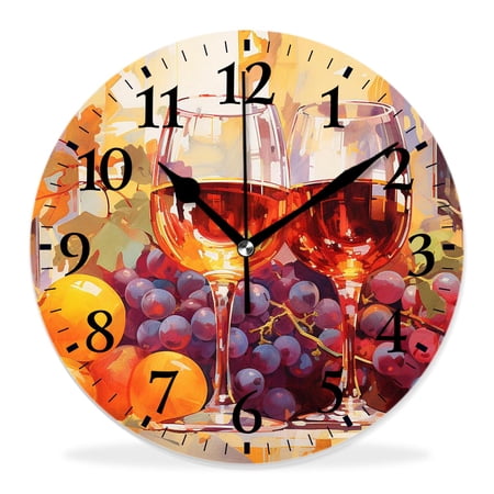 14 Inch Wall Clock Battery Operated Silent Clock Decorative for Office, Kitchen, Outdoor, Living Room,Vintage Style Wine Collage Beautiful