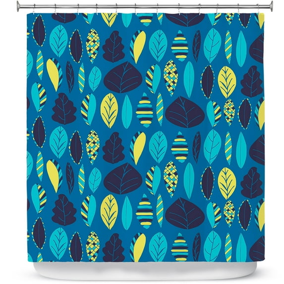 Shower Curtains 70" x 73" from DiaNoche Designs by Metka Hiti - Woodland Leafs Blue