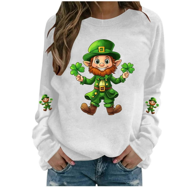 RXMEKW Chandails Longs pour Femmes, Chandail Imprimé de la Saint-Patrick à Manches Longues et Col Rond, Chandail Sans Capuche à la Mode et Décontracté