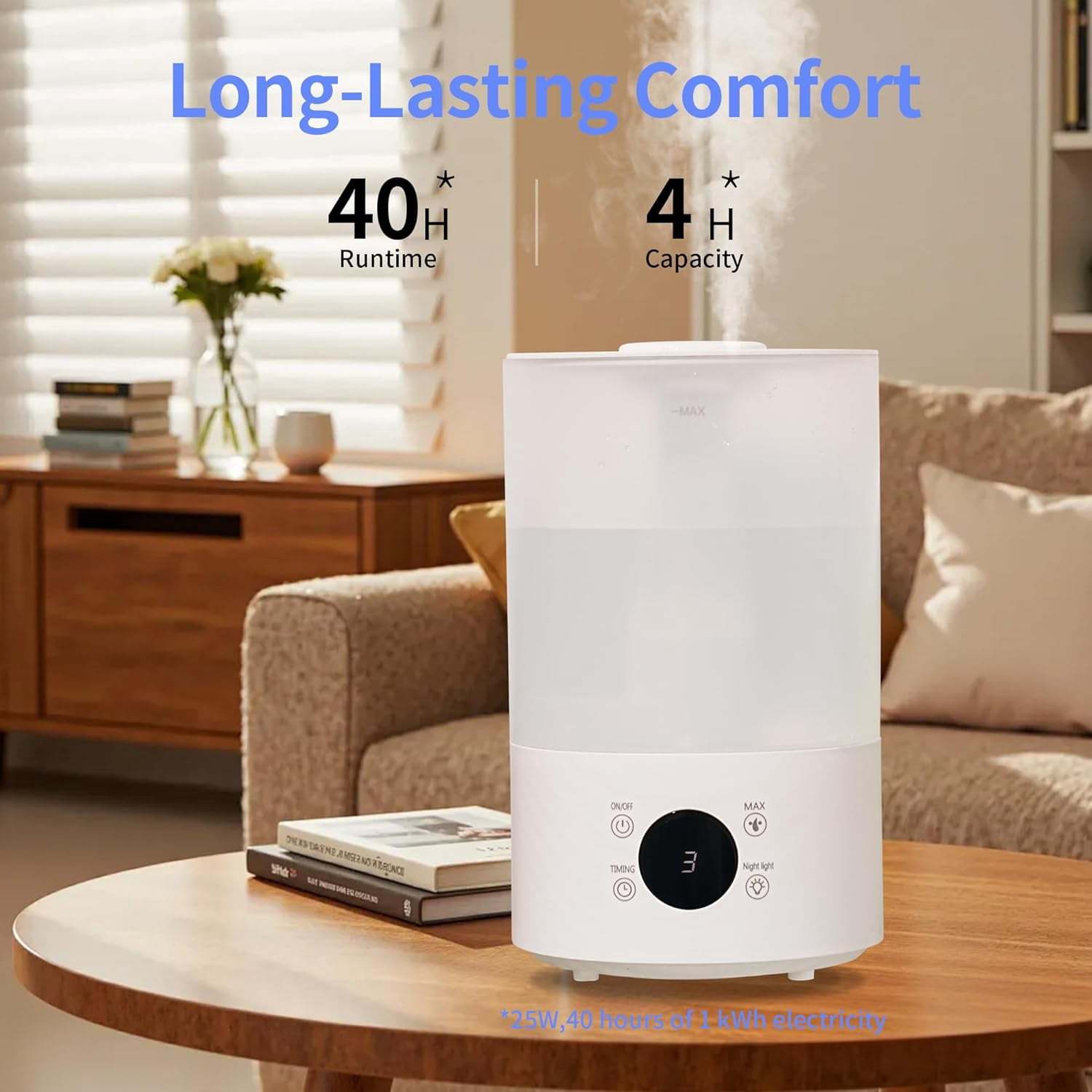 Top Fill Humidifiers for Bedroom, 4.0L Tank Cool Mist Humidifiers for Large Room, 40H Runtime, Plants with 9H Timer, Auto Shut-Off,Quiet Ultrasonic Humidifier with 360° Nozzle for Baby Nursery