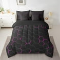 thumbnail image 2 of Rose Purple Honeycomb Print Bed in a Bag 7 Pcs,Geometric Bed Set Beehive Geometrical Bedding Comforter Sheet Set Modern Abstract Cushiom Covers Black Reticulated Plaid Fitted Sheet Full, 2 of 5