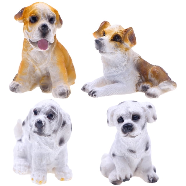 4 Pcs Figurines Miniatures de Chiens Bonsaï Modèles de Chiot Animaux Miniatures Ornements en Résine pour Maison de Poupée