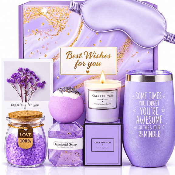 Gift Baskets for Women Mothers Day Birthday Christmas Valentine's Day Unique Gifts for Women Mom Lavender Spa Gift Basket - BEST WISHES FOR YOU!