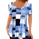 thumbnail image 2 of Camiseta de manga corta con estilo y transpirable con estampado de cuadros de poliéster con cuello en V ahuecado para mujer, 2 of 5