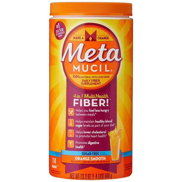 Metamucil Daily Fiber Supplement, Orange Smooth Sugar Free Psyllium