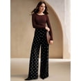 thumbnail image 6 of Women'S Polka Dots Wide Leg Tailored Pants High Waisted Belted Loose Trousers with Pockets Black XL, 6 of 10