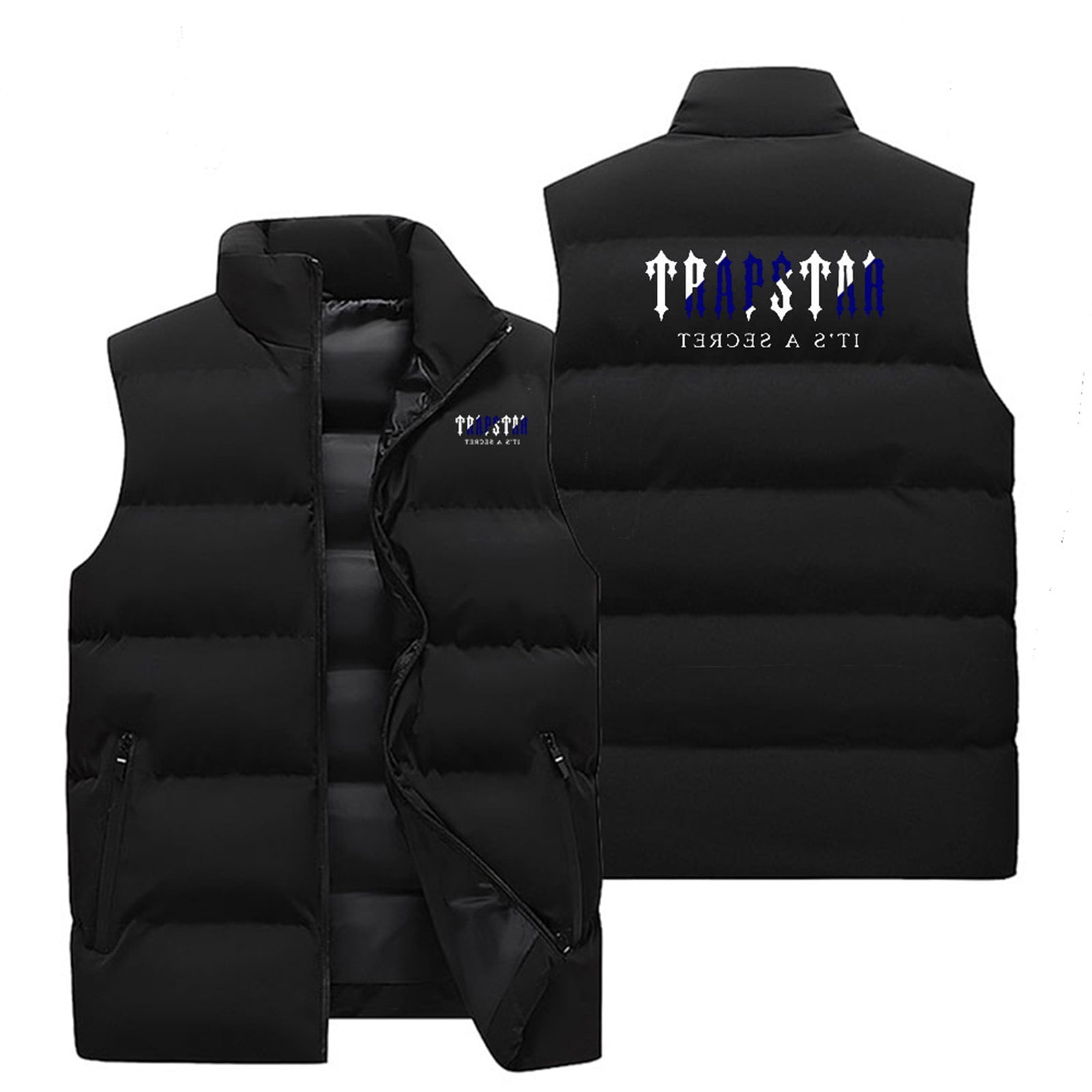 ジャケット・アウター Trapstar down vest-black Men's Winter Coat Warm Puffer Vest Jacket Trapstar Printed
