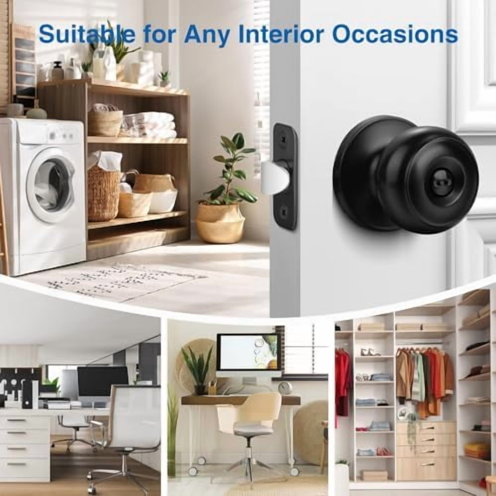 Privacy Door Knob, 5 Pack Matte Black Round Keyless Doorknobs Interior/Exterior Lockset, Privacy Locking Door Knobs for Bedroom/Bathroom, Black Modern Design Door Hardware
