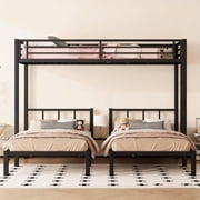 Bellemave Twin Over Twin Over Twin Bunk Bed Metal Triple Bunk Bed with Storage 3 Bunk Beds for Teens, Detachable Bunk Bed for 3, Black