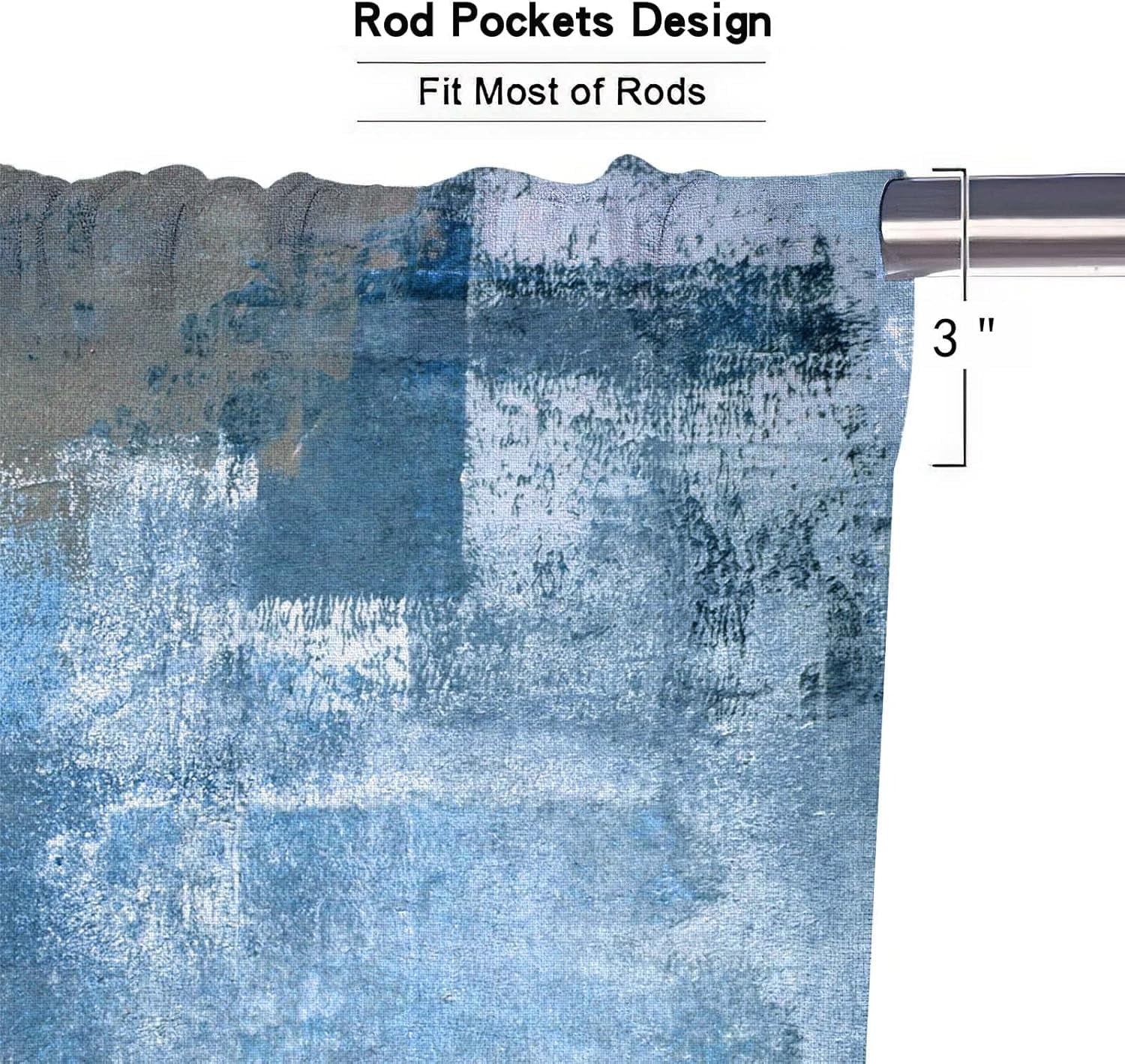 Grey and Blue Blackout Kitchen Curtains Tiers and Valances Set 3 Piece for Windows Modern Art Kitchen Window Curtains Set,Trendy Abstract Valances for Living Room(36" Tiers Set)
