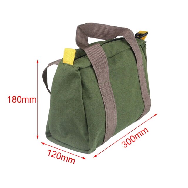 mmirethe Canvas Tool Bag With Shoulder Strap Solid Base Heavy Duty Storage Toolbag green 14 inch