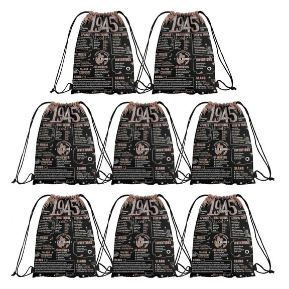 8 Pieces Rose Gold Back in 1945 Birthday Vintage Poster Candy Drawstring Bag, 80th Birthday Party Drawstring Goodie Favor Bags for for 80th Birthday Anniversary Decorations for Women