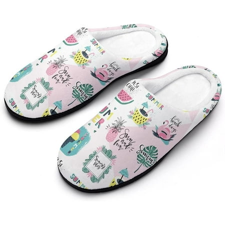

Tropical Palm and Flamingo Men s House Slippers Nonslip Soft Cotton Shoes Slip On Slippers for Indoor Outdoor