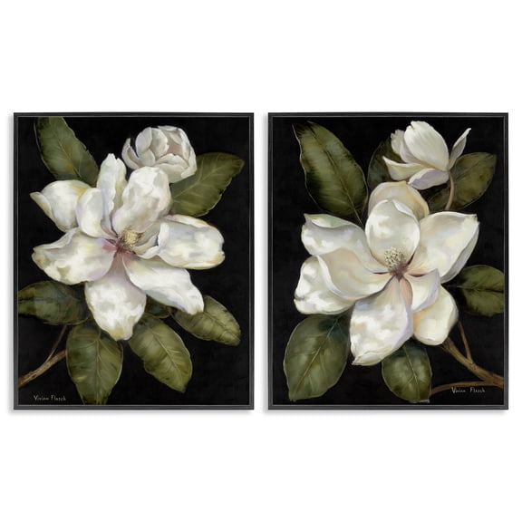 Stupell Industries Magnolia Buds & Blooms 2 Piece Black Framed Giclee Art Set, design by Nan