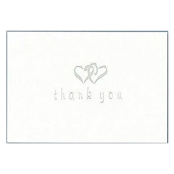White with Silver Heart Patterned Thank You box of 50 Cards