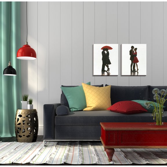 Gango Home Decor Contemporary The Embrace I & II Red Dress; Two 16x20in Hand-Stretched Canvases