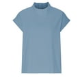 thumbnail image 4 of Mittory Linen Shirts for Women Casual Short Sleeve Solid Color Shirt Tops Summer Loose Fit High Neck Blouse, 4 of 6