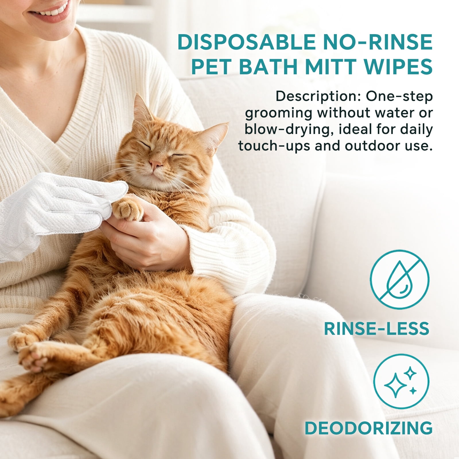 6PCS Pet Glove Wipes for Dogs & Cats, Dog Cat Washing Cleaning Gloves, Dog Grooming Bath Gloves for Daily Care and Traveling, Rinse Free, 1 Bag