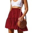 thumbnail image 7 of Women's Summer Cute High Waist Ruffle Short Skirt Floral Swing Beach Flared Pleated Mini Skater Skirt with Drawstring, 7 of 7
