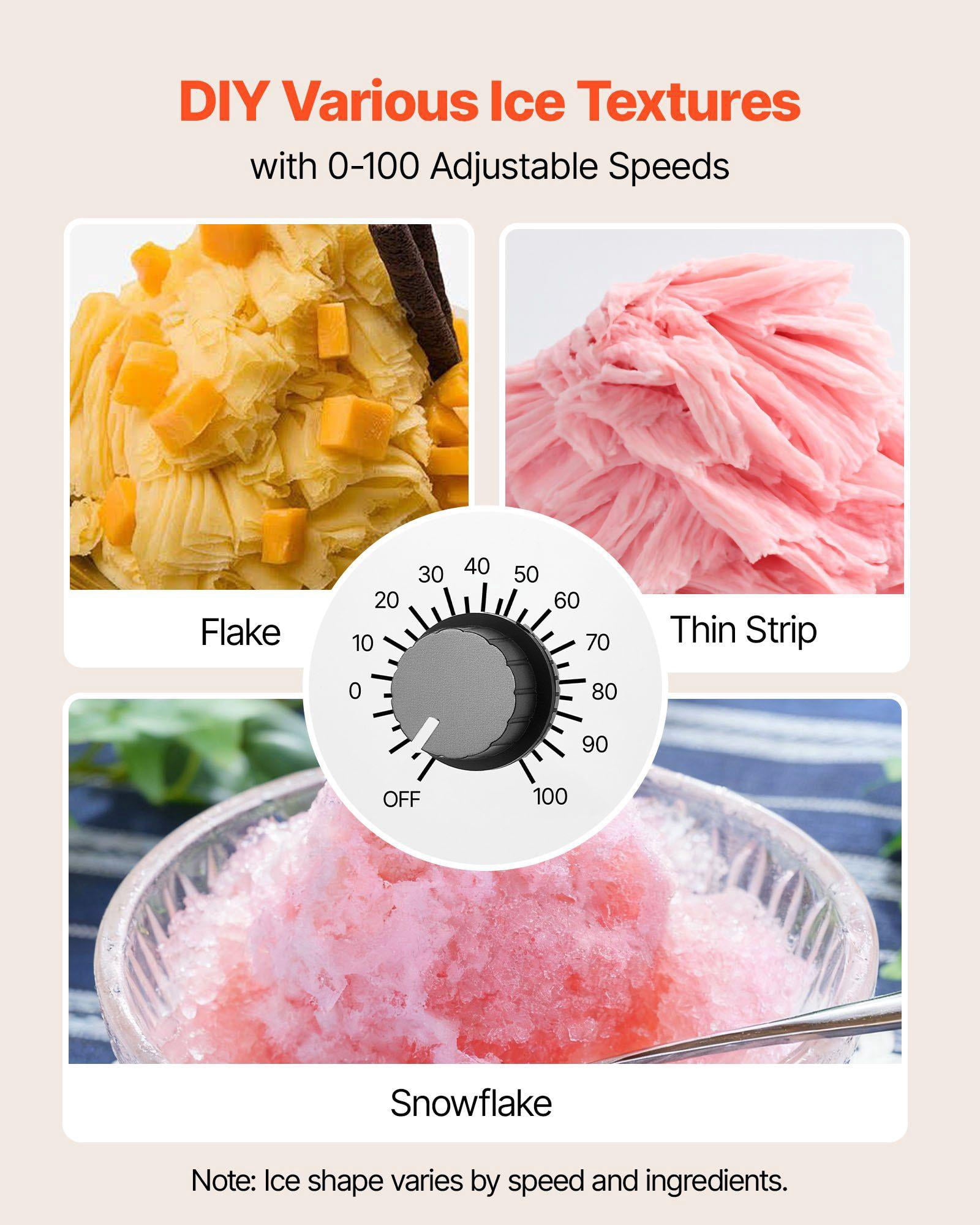 132LBS 24H Snowflake Ice Machine with Stainless Steel Blade 0.48Gal Tank 90S Fast Pre Cooling Electric Snow Cone Maker for Home Small Gathering