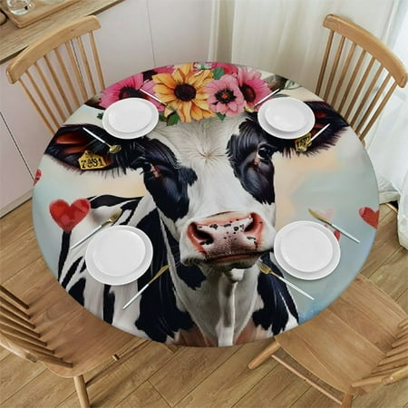 

Flower Round Table Cover Stain Resistant Washable Indoor Outdoor Tablecloth Kitchen Dining Wedding Parties Waterproof 100% Polyester Fiber 42-46