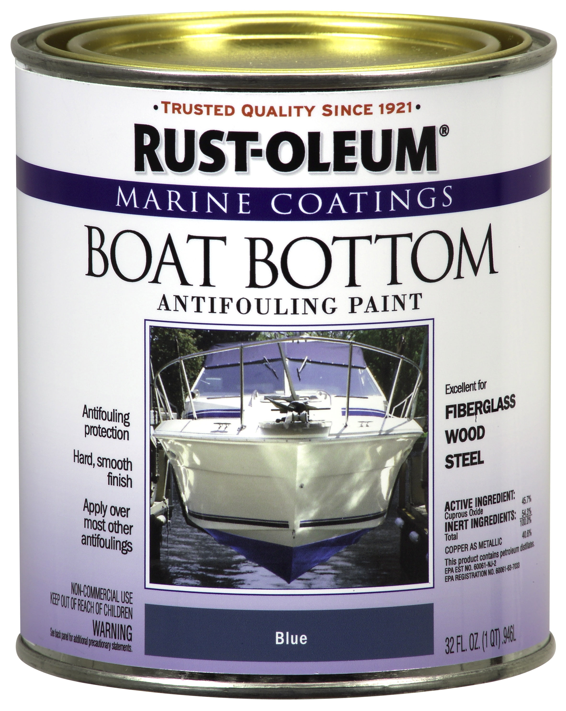 Flat Blue Rust Oleum Marine Coatings Boat Bottom Antifouling Paint Quart Walmart Com