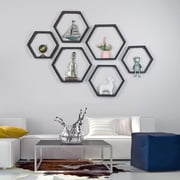 Oumilen Black Hexagon Floating Shelves, Set of 6