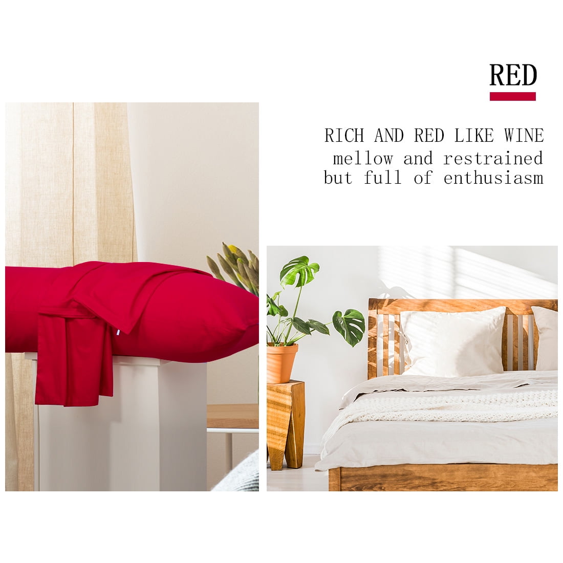 Unique Bargains Solid Solid Washable Woven 300 Thread Count Pillow Shams Body Pillow Red (Pillowcase Only, Pillow Insert Is Not Included)