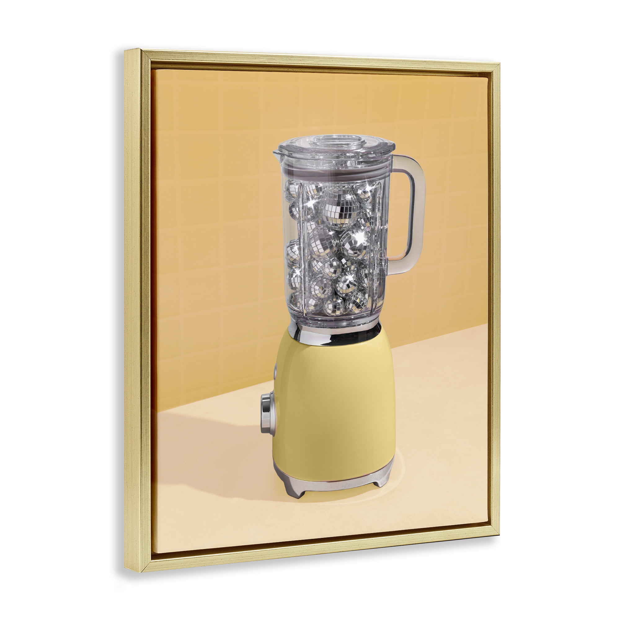 Stupell Industries Disco Drink Blender over Yellow Gold Framed Floater Canvas Wall Art, design by LISH Creative