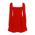 thumbnail image 5 of DHFJKG Womens Square Neckline Dress Elegant Pearl Long Sleeve Casual Dress Slim Fit Flowy A-Line Solid Color Versatile Dresses, 5 of 5