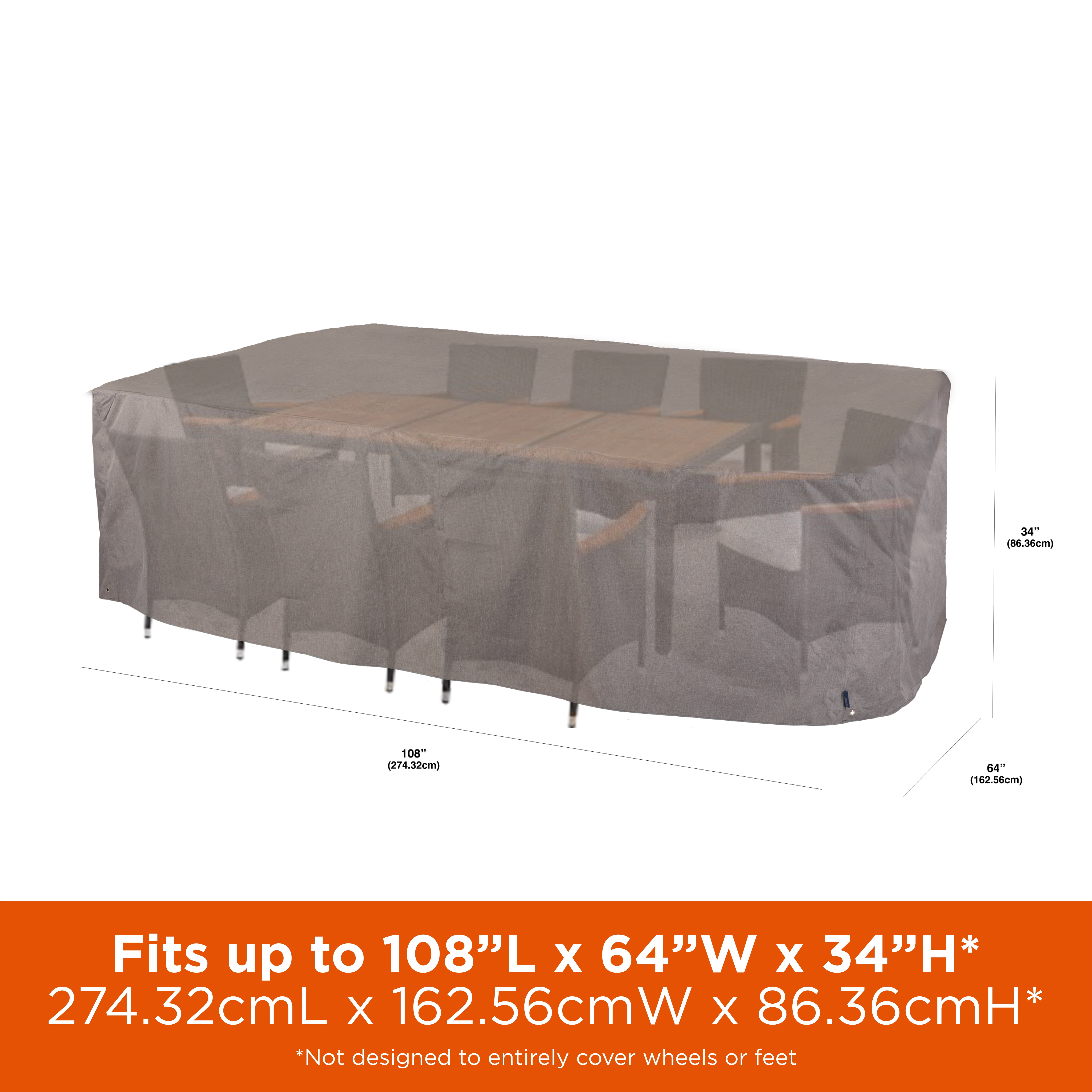Modern Leisure Garrison Waterproof Rect/Oval Patio Table & Chair Set Cover, 108"L x 64"W x 34"H, Gray