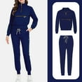 thumbnail image 2 of ASDFVBKG Womens Scrubs Set Long Sleeve Zipper Collar Scrub Tops Jogger Pants Pockets Medical Uniform Solid Drawstring Womens Scrub Sets Navy M, 2 of 4