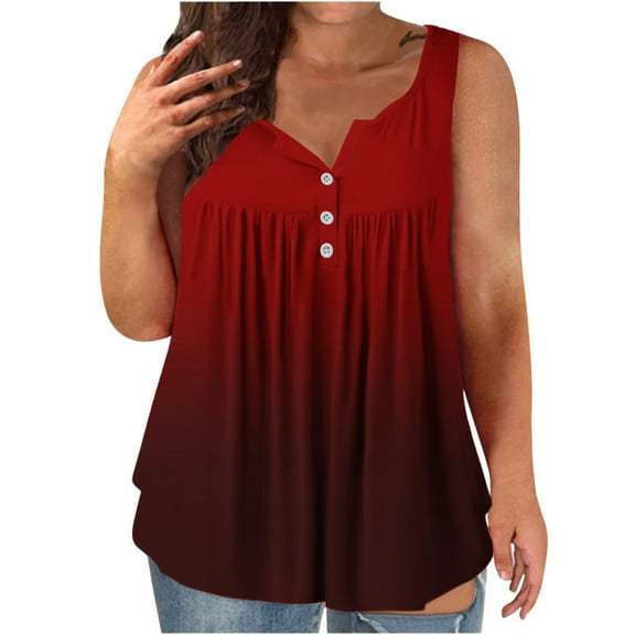 fatyb Women's Flowy Tank Top Sleeveless Button up Tank Shirts for Women Summer Pleated Tunic Tanks Plus Size