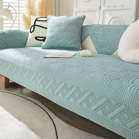 Namzi Cotton Quilted Embroidery Sectional Couch Cover Furniture Protector Cover-35.4*62.9inch,Blue