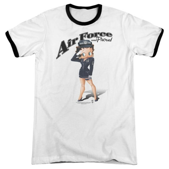 Betty Boop Air Force Boop Adult Ringer White Black