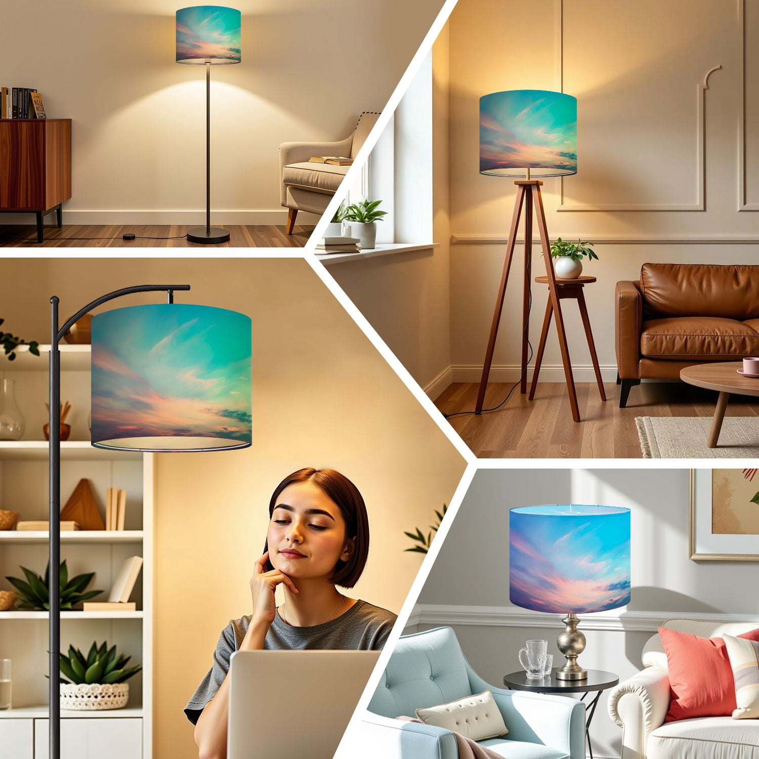 Linen Drum Lampshades Sky pink blue colors effect light pastel colored sunset 13"x13"x10" Light Shade for Table Lamps Floor Lamp Shades Lampshade Replacement Assembly Required