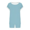 thumbnail image 4 of dazeni Womens Pajamas 2 Piece Lounge Sets with Pockets Striped Short Sleeve T Shirts Drawstring Shorts Crewneck Sleep Matching Set, 4 of 5