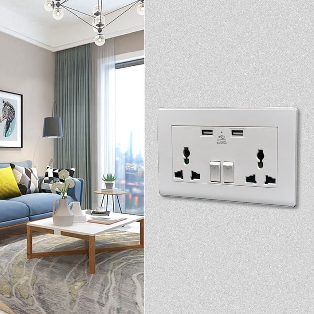Heliisoer USB Receptacle 13 Amp Wall Outlet With USB Port Two A-type Ports With Two Switches USB Receptacle Tamper- Safe Receptacle Includes Multiple Certifications