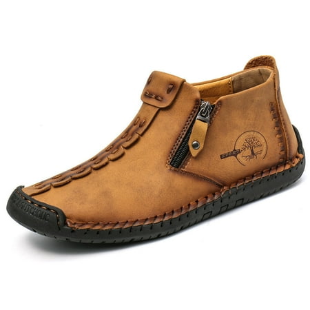 

Men‘s Handmade Stitching Ankle Boots Casual Lightweight Zipper Outdoor Walking Sneakers Men‘s Loafer Shoes