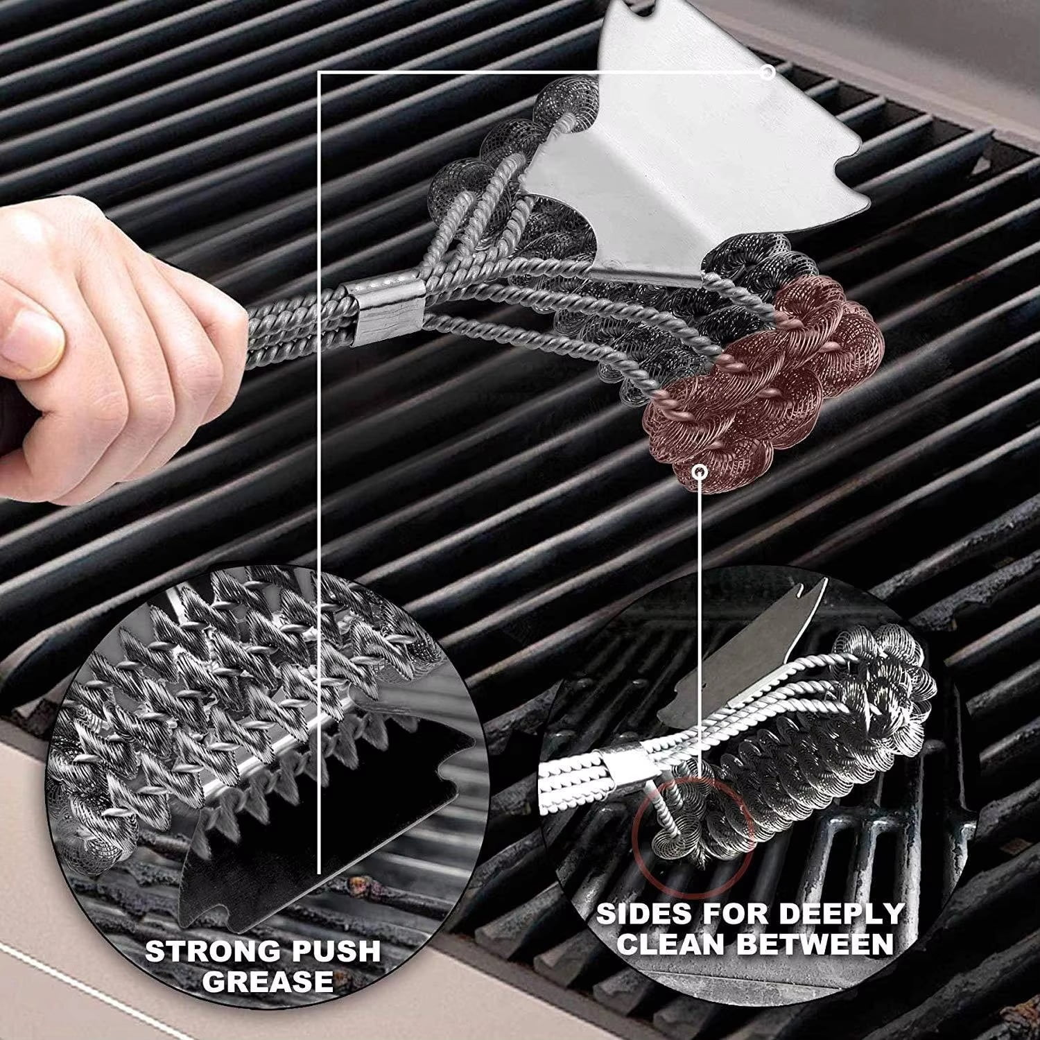 Grill Brush and Scraper Bristle Free – Safe BBQ Brush for Grill –Stainless Grill Grate Cleaner - Safe Grill Accessories for Porcelain/Charcoal Grill – Gifts for Grill Wizard